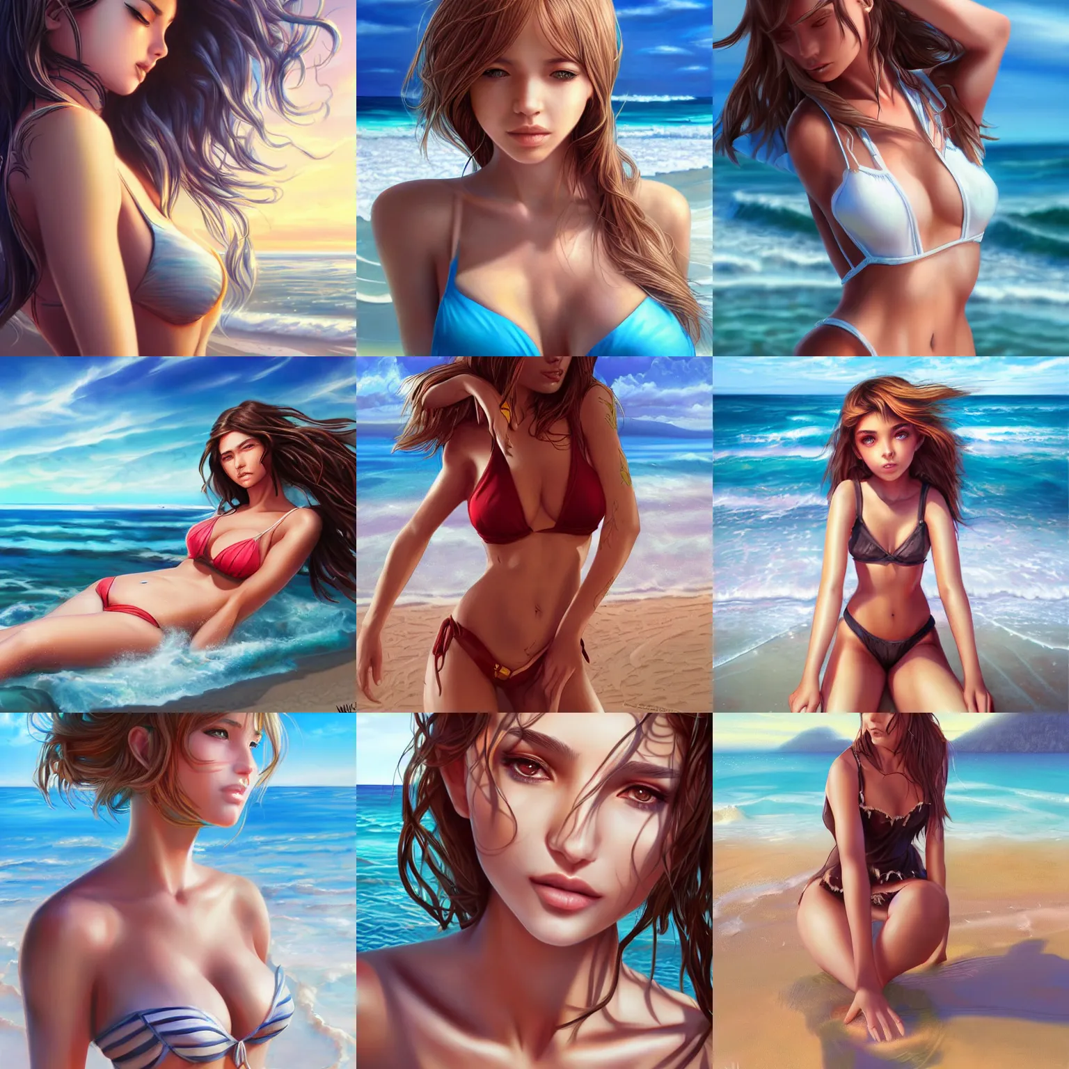 Prompt: a girl at the beach, ultra detailed, by Artgerm and WLOP