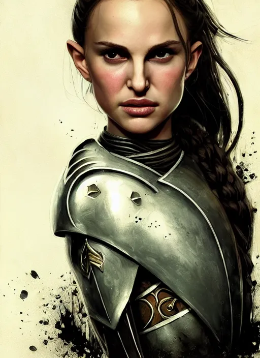 Image similar to young natalie portman, legendary warrior, warframe, lord of the rings, tattoos, decorative ornaments, battle armor, carl spitzweg, ismail inceoglu, vdragan bibin, hans thoma, greg rutkowski, alexandros pyromallis, cute, perfect face, detailed, sharply focused, centered, rule of thirds, photorealistic shading