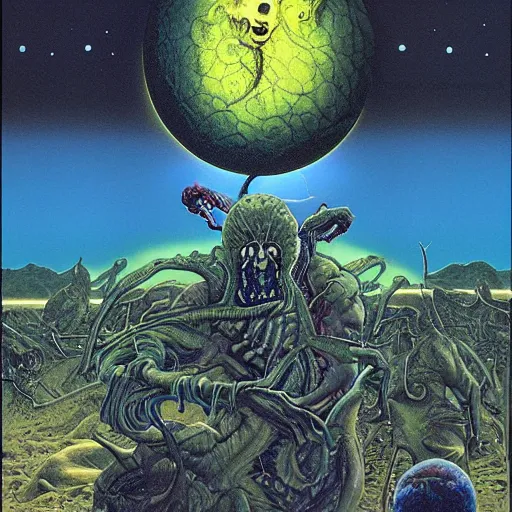 Image similar to a hyperrealistic painting of cosmic horror, by chris cunningham and richard corben, highly detailed, vivid color,