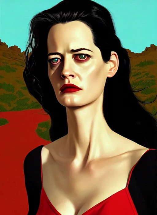 Prompt: twin peaks movie poster art, portrait of a screaming eva green, from scene from twin peaks, clean, simple illustration, nostalgic, domestic, highly detailed, digital painting, artstation, concept art, smooth, sharp focus, illustration, artgerm, donato giancola, joseph christian leyendecker, wlop