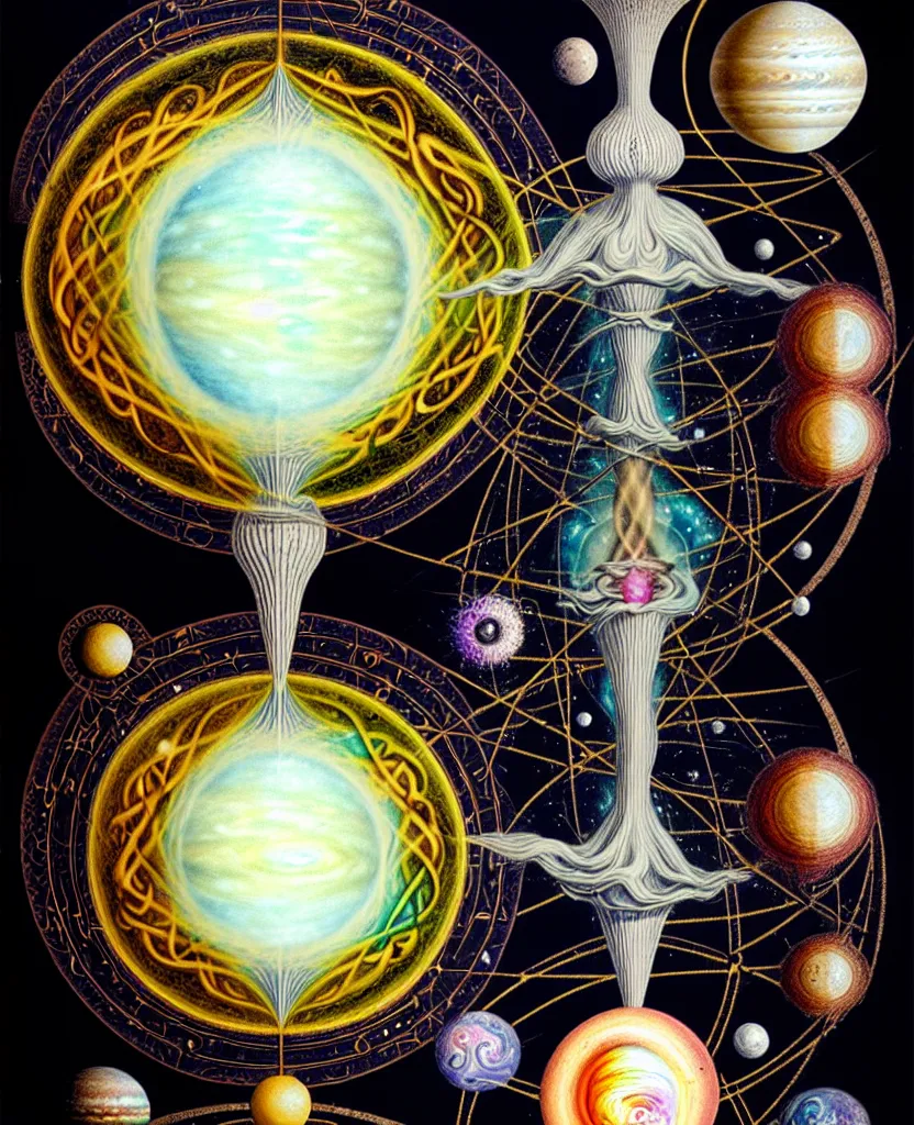 Image similar to whimsical uncanny creature alchemizes unique canto about'as above so below'being ignited by the spirit of haeckel and robert fludd, breakthrough is iminent, glory be to the magic within, to honor jupiter, painted by ronny khalil