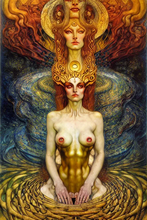 Image similar to Divine Chaos Engine by Karol Bak, Jean Delville, William Blake, Gustav Klimt, and Vincent Van Gogh, symbolist, visionary