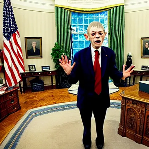 Image similar to president gollum giving a speech in the oval office