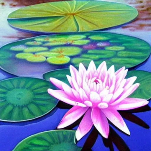 Image similar to A beautiful painting of a waterlily pond, resin art