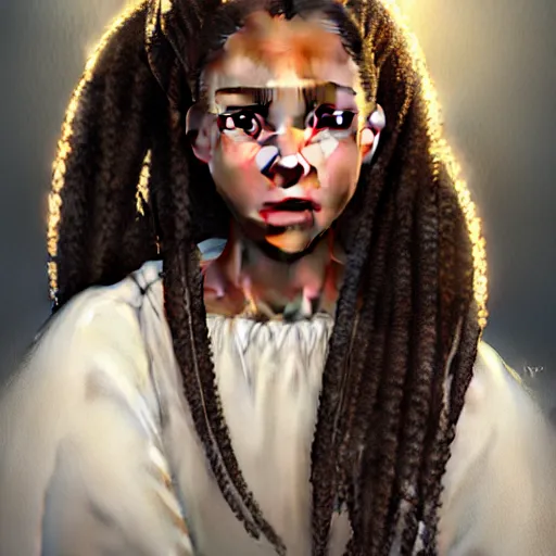 Image similar to a photorealistic hyperrealistic, bright brown eyes, light skinned african american young girl, ponytail hair, flawless face, beautiful lips, cute face, gorgeous white veil, by wlop, artgerm, greg rutwoski, alphonse mucha, beautiful dynamic dramatic low - light moody lighting, cinematic atmosphere, artstation, concept design art, octane render, 8 k