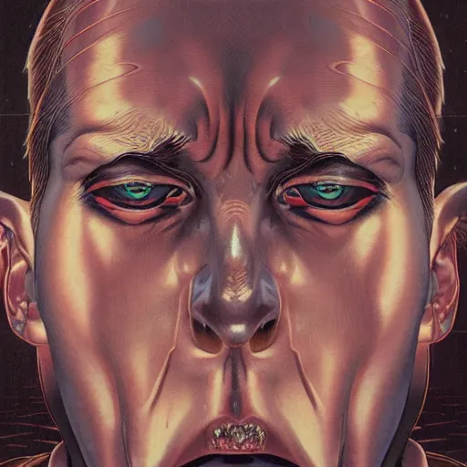 Image similar to portrait closeup of crazy eminem, symmetrical, by yoichi hatakenaka, masamune shirow, josan gonzales and dan mumford, ayami kojima, takato yamamoto, barclay shaw, karol bak, yukito kishiro