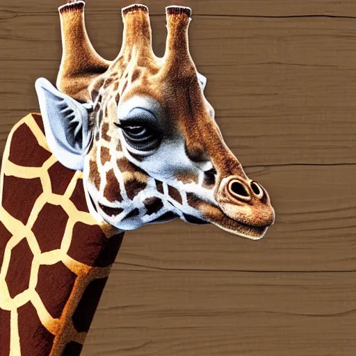 Image similar to giraffe dressed as a pirate on a wooden ship, hand drawn hyperreal hd