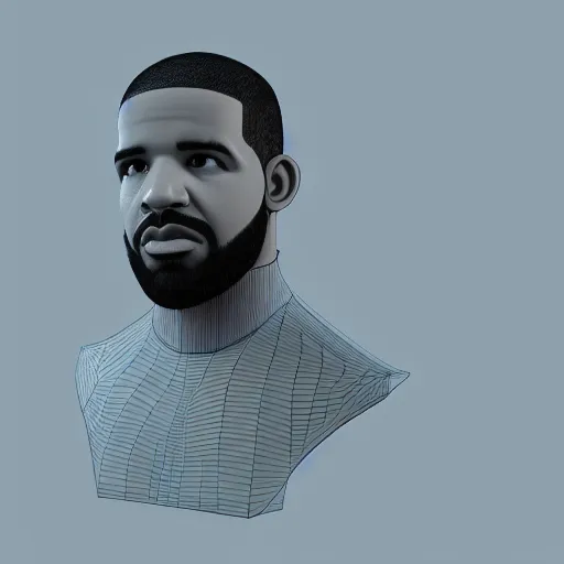 Image similar to 3d nft of drake, opensea nft, cinematic lighting, white background