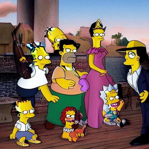 Prompt: the cast of the simpsons in pirates of the carribean