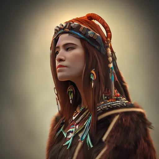 Image similar to a female shaman profile picture, concept art, high resolution and detail, photorealistic, cinematic, amazing, inspiring, attractive, full body shot