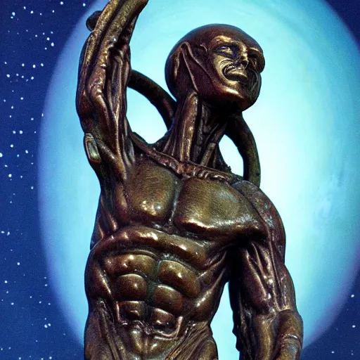 Image similar to alien god statue in orbit around neptune