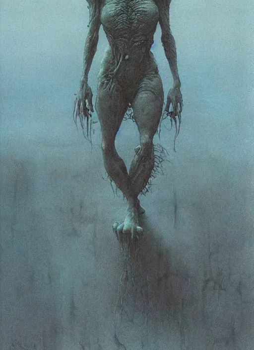 Prompt: bald goblin girl by Beksinski and Luis Royo