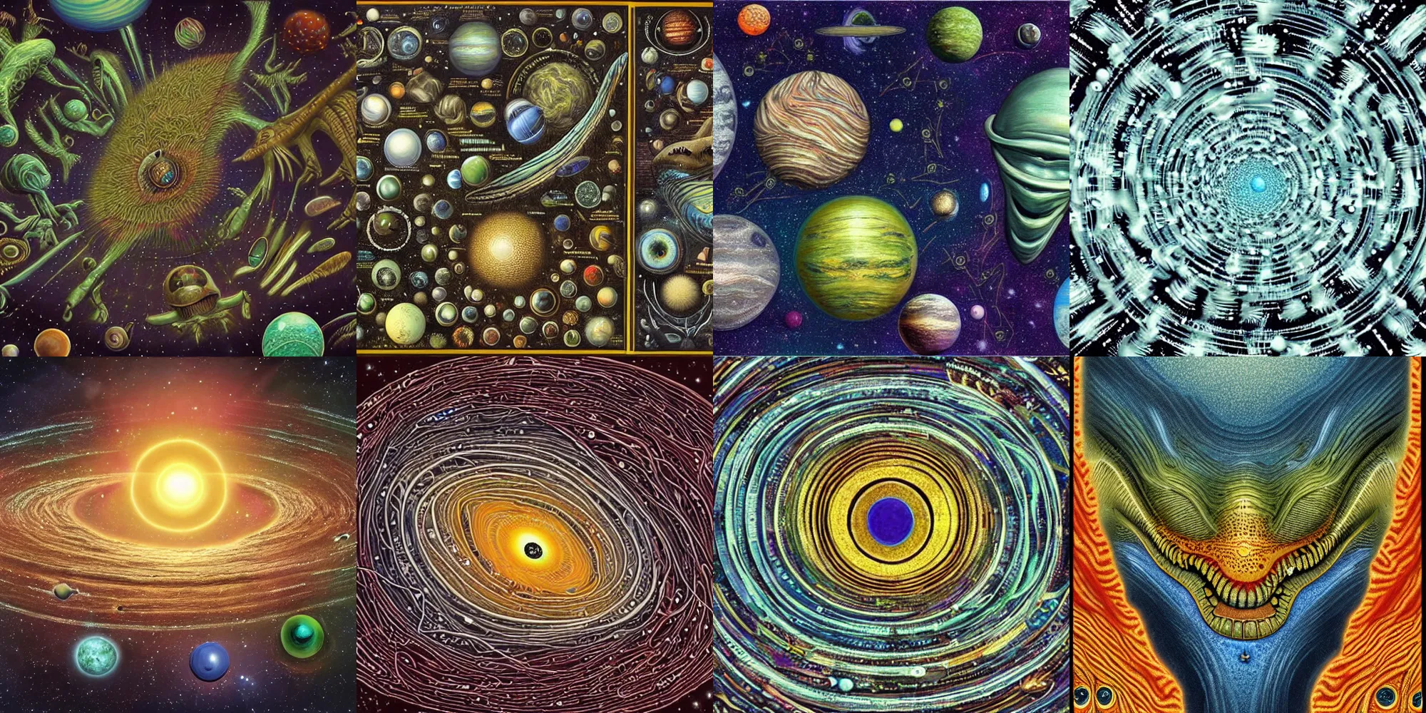 Prompt: artistic depiction of all the alien life forms in the universe, highly detailed and hypnotic