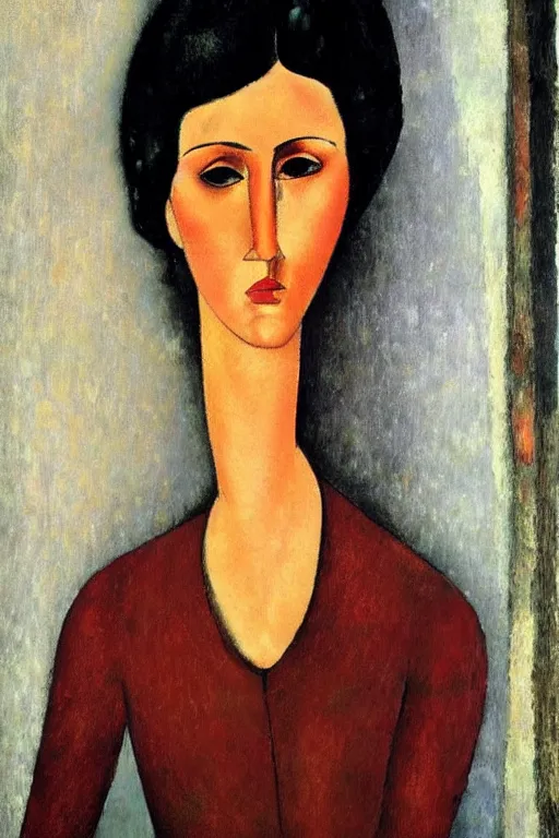 Prompt: woman portait by modigliani, intricate, highly detailed, hyper realistic, soft shadow