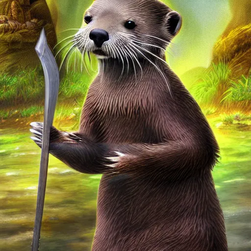 Image similar to furry otter warrior, fantasy art by Kathy Bakett, lightweight armour, near the river, waterfall, digital art, high quality, 4K