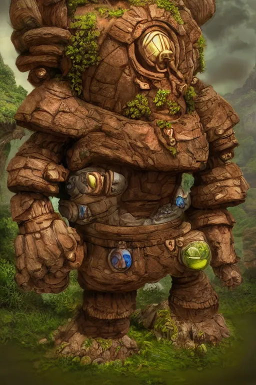 Image similar to zelda fantasy art giant golem troll wood rock greeble gemstone, global illumination ray tracing hdr fanart arstation by sung choi and eric pfeiffer and gabriel garza and casper konefal