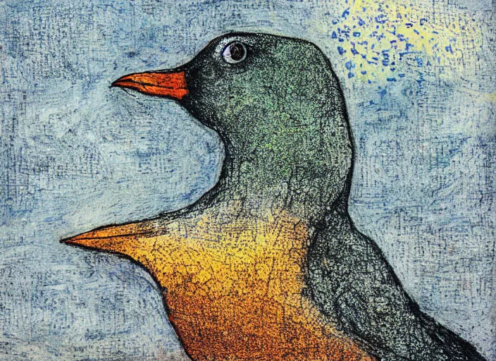 Prompt: seagull, city, painting, tonal colors, polychromatic - colors, essence, divine, by kiki smith