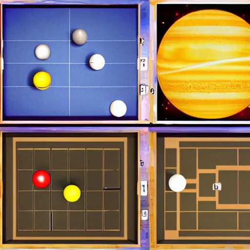 Image similar to The planets of the solar system as pool balls in a swanky snooker world championship game