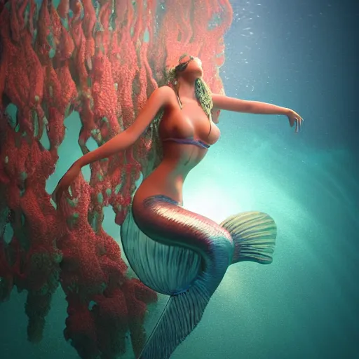 Image similar to a mermaid underwater, 3 d render octane, trending on artstation