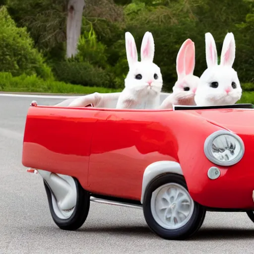 Image similar to a cute bunny driving a convertible, studio photo, high quality