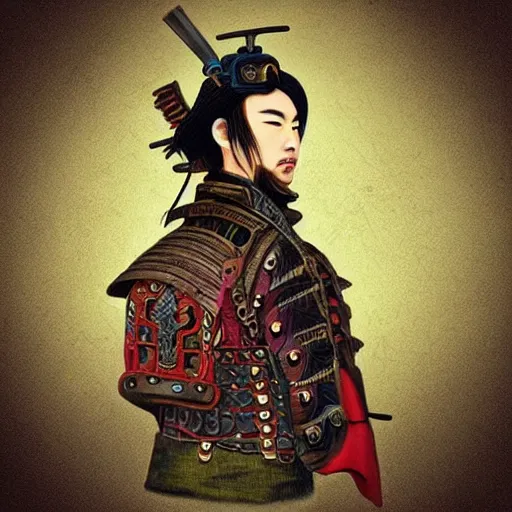 Image similar to “ color photo of a steampunk samurai, hd, photorealistic ”