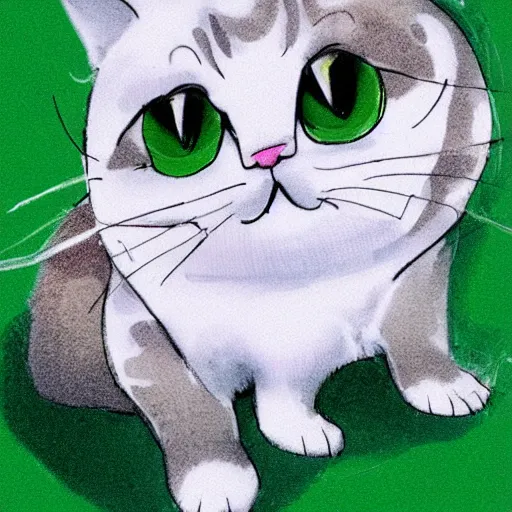 Prompt: white green - eyed mochi, cartoon cat