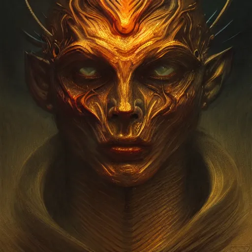 Image similar to a portrait of lucifer morningstar, sci-fi concept art by giger and beksinski and szukalski and wlop and pete mohrbacher, digital art, highly detailed, intricate, horror, sharp focus, Trending on Artstation HQ, deviantart, unreal engine 5, 4K UHD image