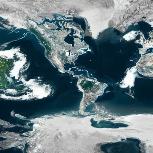 Image similar to satellite image of apocalyptic earth's oceans being covered in a black rubbery tar, oceans replaced with black tar, plants dead