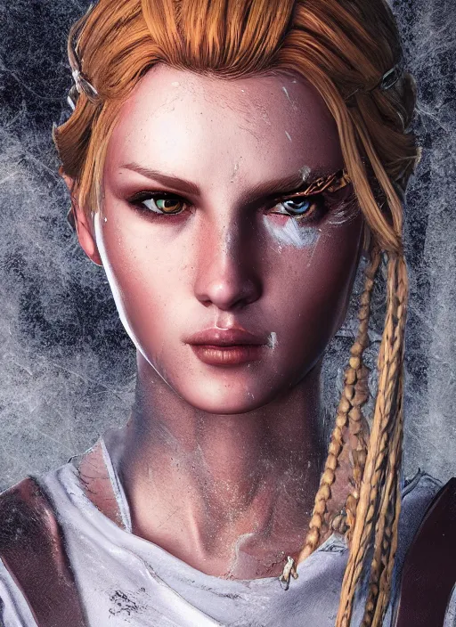 Image similar to An epic fantasy comic book style portrait painting of a young blonde thief, unreal 5, DAZ, hyperrealistic, octane render, cosplay, RPG portrait, dynamic lighting