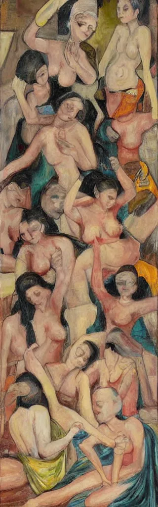 Prompt: bodies in an harem, painting, abstract,vivid