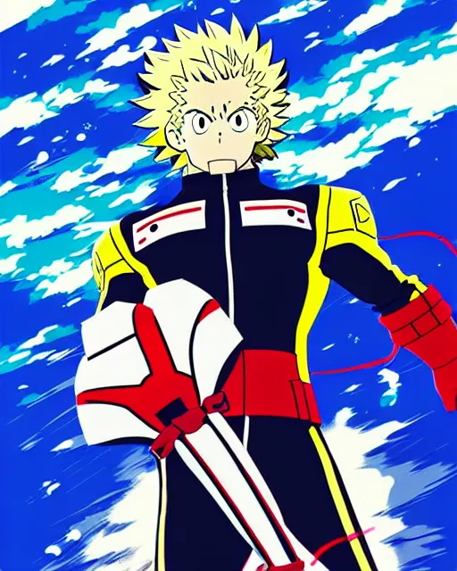 Image similar to ilya kuvshinov anime illustration of all might my hero academia underwater wearing yeezy streetwear, last exile, murata range, fine detail, perfect anime face, dramatic lighting, dynamic composition, art deco, cel shading, vivid, stippled lighting, rich texture, ( ( ( colorful ) ) )