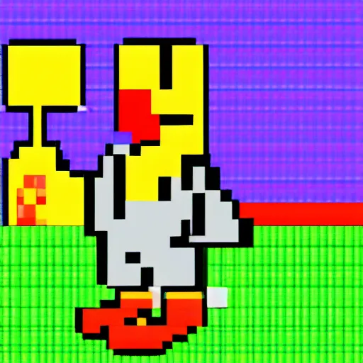 Image similar to duck with a knife. pixel art