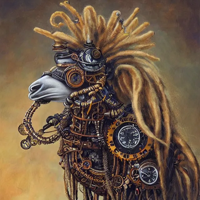 Prompt: llama with dreadlocks, steampunk, by mandy jurgens, ernst haeckel, james jean