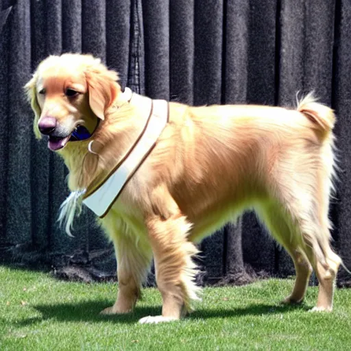 Image similar to a golden retriever wearing a suit