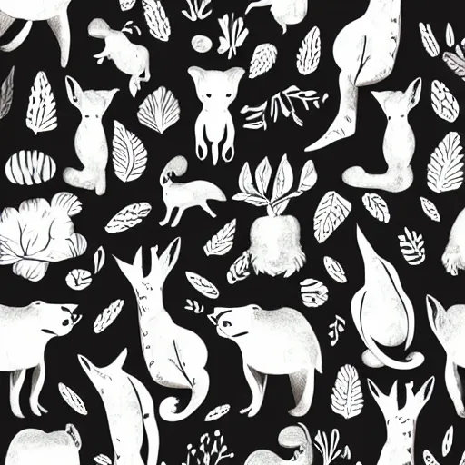 Image similar to animals and plants on a black background, wallpaper, Illustration, Anatomical Drawing, Painting