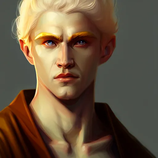 Image similar to Lucius the pale blond androgynous god of the sun, highly detailed, digital painting, artstation, concept art, soft light, sharp focus, illustration