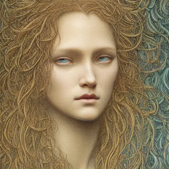 Image similar to a highly detailed portrait in the style of jean delville and in the style of james jean.