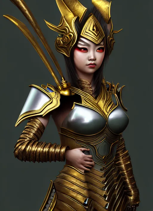 Image similar to sakimi chan, fantasy armor, detailed face, dynamic lighting, edward robert hughes