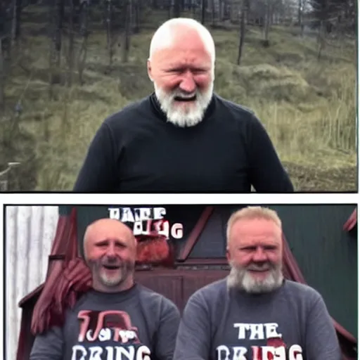 Image similar to danish viking version of hide the pain harold meme