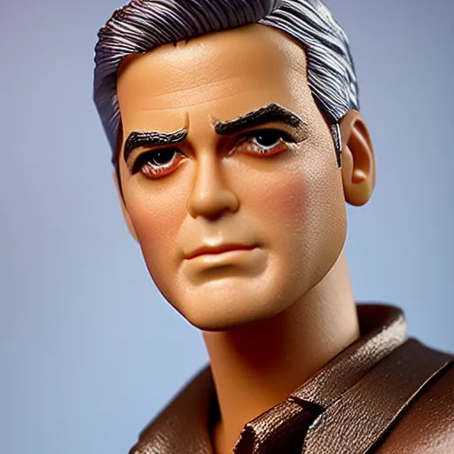 Image similar to George Clooney as a male barbie doll, Mattel, studio product photography, professional, detailed, f/8.0