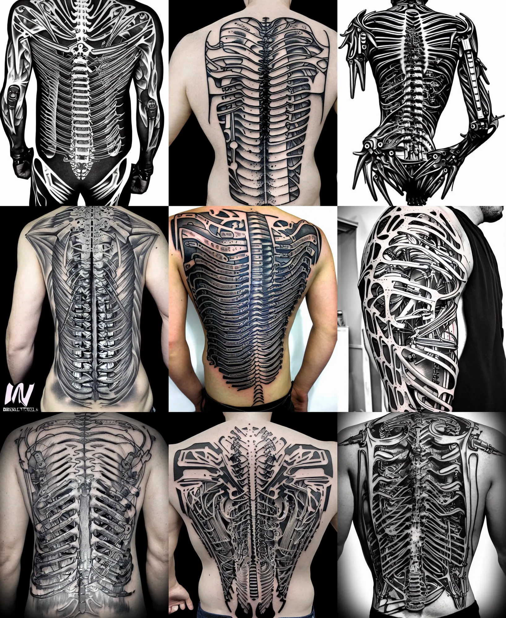 biomechnical spine parts cybernetic tattoo stencil  Stable Diffusion   OpenArt
