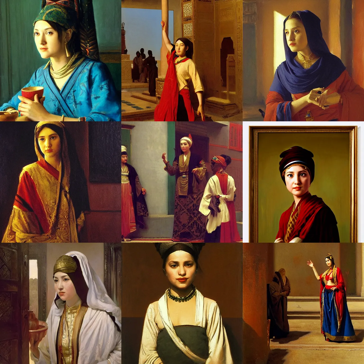 Prompt: orientalist painting of young hillary clinton by jean - leon gerome and otto pilny and adrien henri tanoux. cinematic, high detail
