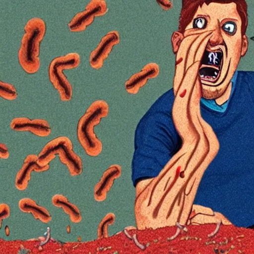 Image similar to worms shooting out of a man ’ s mouth