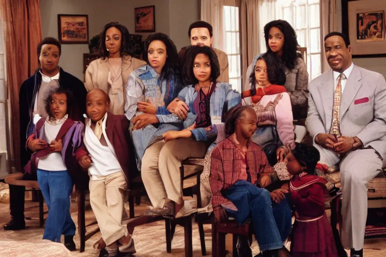 Image similar to whitewashed version of the cosby show, cinematic lighting