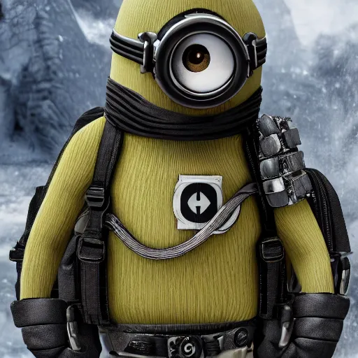 Image similar to minion styled tactical gear armor, 8 k shot, hd photo, reflection on metal