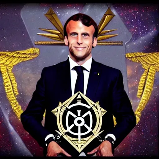 Prompt: emanuel macron hacking his way to illuminati council, freemason, epic, esoteric, matte painting, ultra detailled