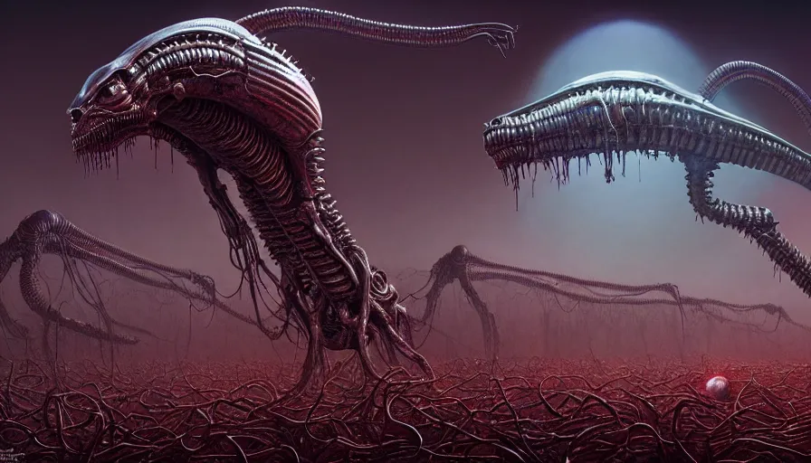 Prompt: alien army, rotting, fine details, digital art, volumetric lighting, cinematic light, photorealistic, by dan mumford and zdzisław beksinski, by giger, 4 k,