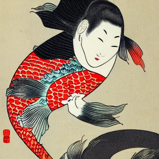 Image similar to japanese woman koi fish japanese art