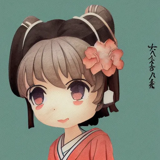 Prompt: beautiful water color concept art of face detailing cute nendoroid girl in the style of japanese wood printing , toon rendering, close-up, no shade, modern art, kyoto animation, manga, line art