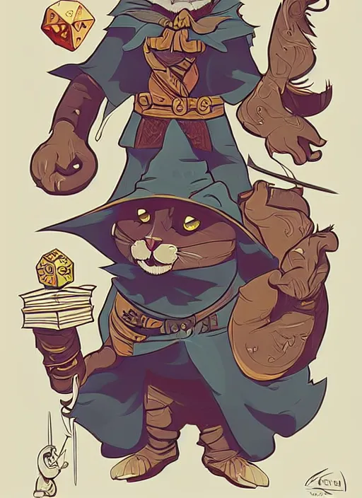 Image similar to powerful wizard cat playing dungeons and dragons, character design white background, by simon kennedy, studio muti